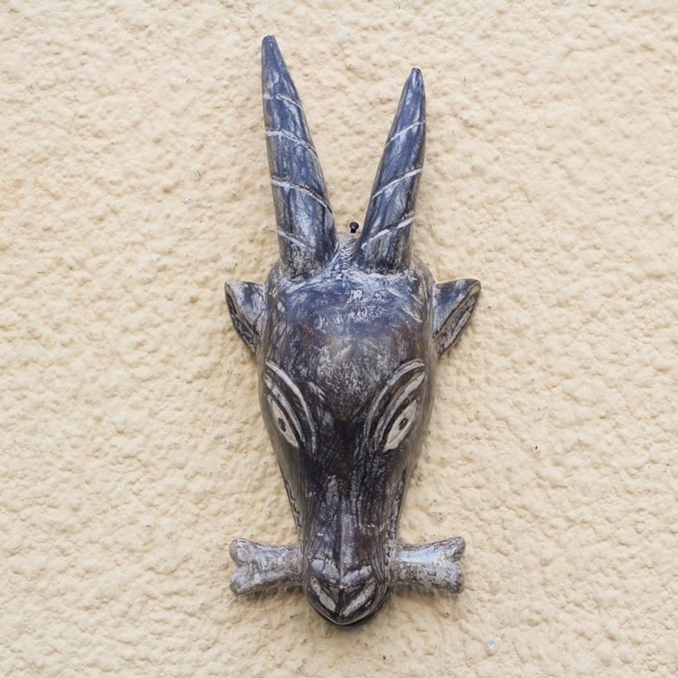 African Wood Goat Mask from Ghana 'To Kpee Wu'