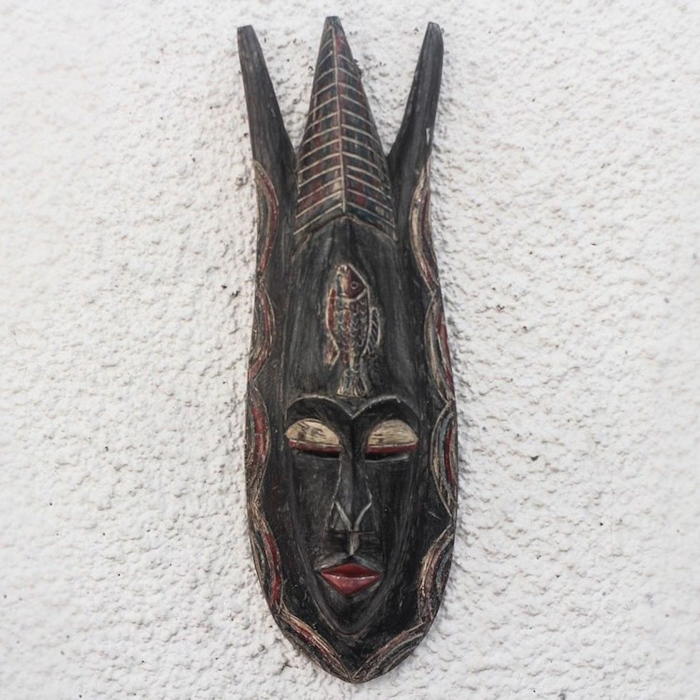 Fish-Themed African Wood Mask from Ghana 'Glorious Apata'