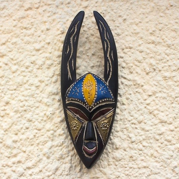 Alternate image for Embossed Brass and Wood African Mask Sanufu Horns