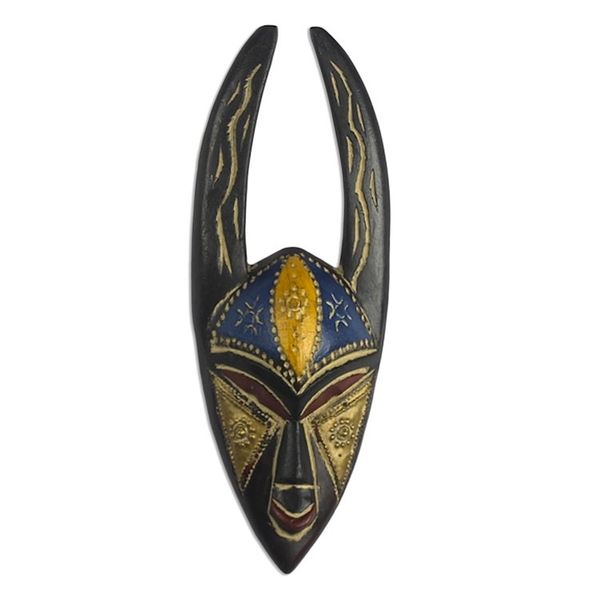 Alternate image for Embossed Brass and Wood African Mask Sanufu Horns