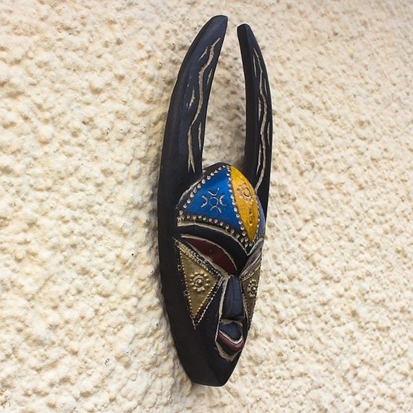 Alternate image for Embossed Brass and Wood African Mask Sanufu Horns