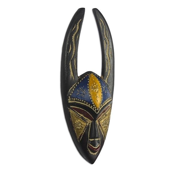 Alternate image for Embossed Brass and Wood African Mask Sanufu Horns