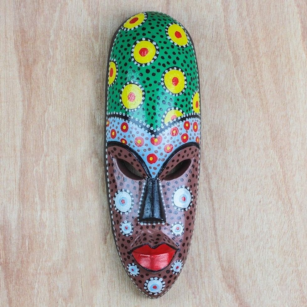 Painted African Wood Mask Crafted in Ghana 'Colorful Friend'