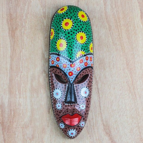 Alternate image for Painted African Wood Mask Crafted in Ghana Colorful Friend