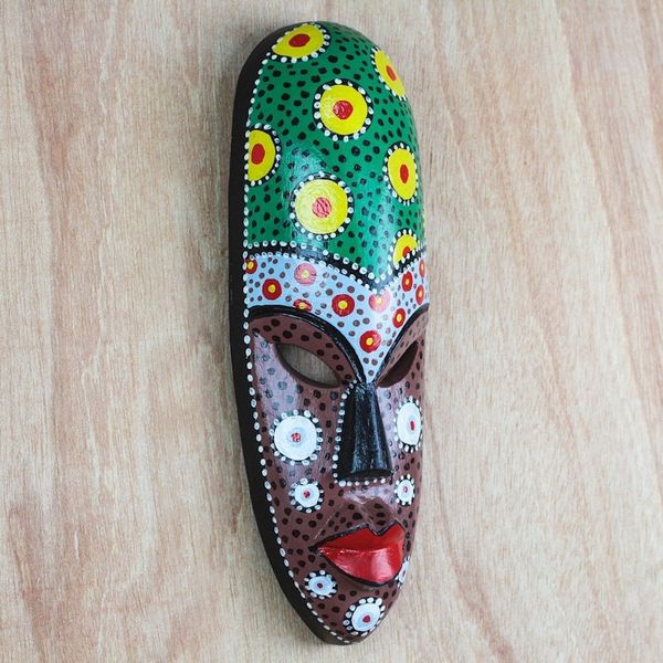 Alternate image for Painted African Wood Mask Crafted in Ghana Colorful Friend