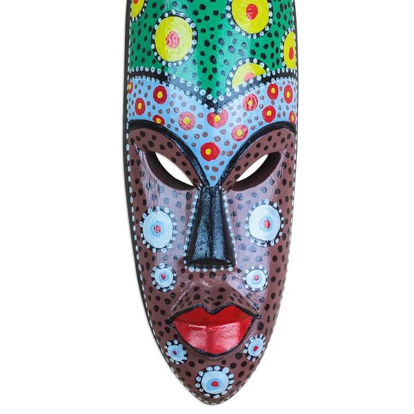 Alternate image for Painted African Wood Mask Crafted in Ghana Colorful Friend