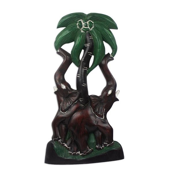 Alternate image for Hand Carved and Painted Elephant Wall Accent Elephant Couple