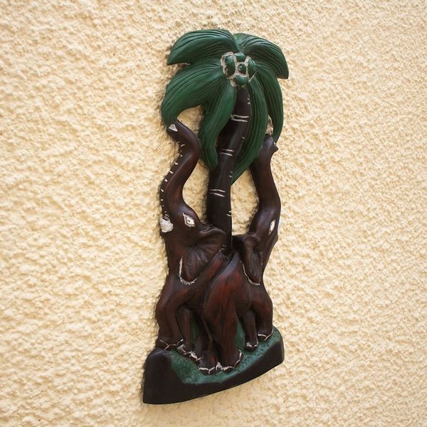 Alternate image for Hand Carved and Painted Elephant Wall Accent Elephant Couple