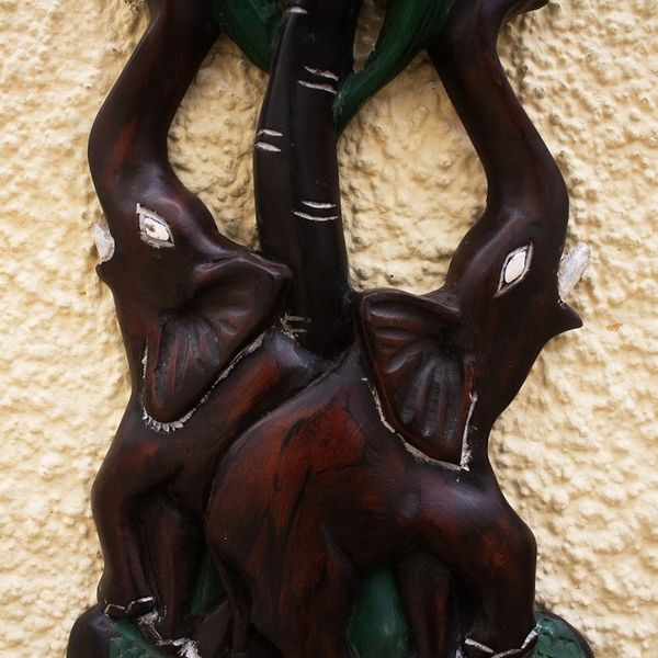 Alternate image for Hand Carved and Painted Elephant Wall Accent Elephant Couple