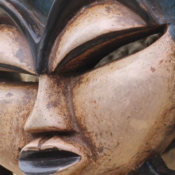 Alternate image for Blue and Beige African Wood Mask from Ghana Fafali Face