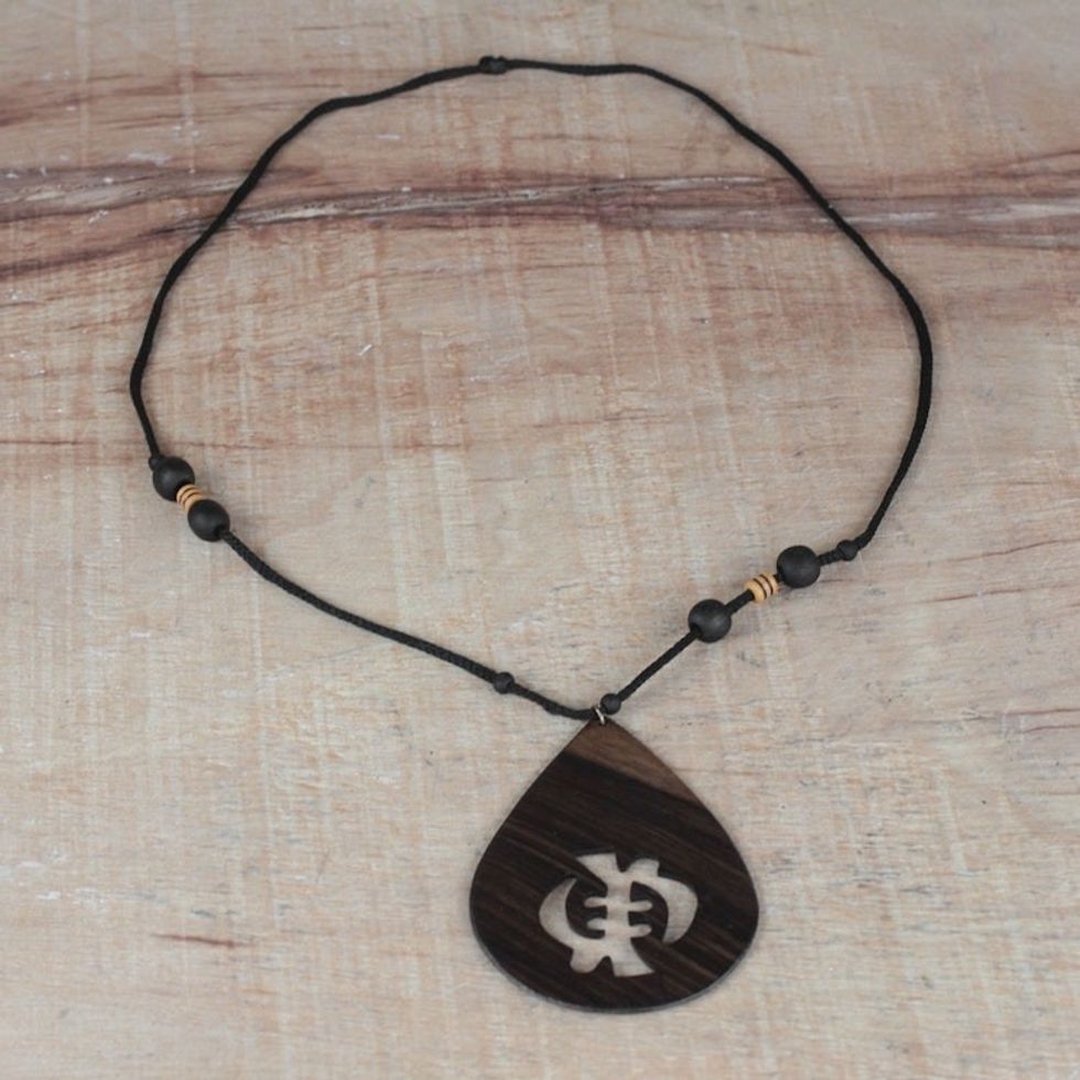 Sese Wood Gye Nyame Pendant Necklace from Ghana 'Gye Nyame Drop'