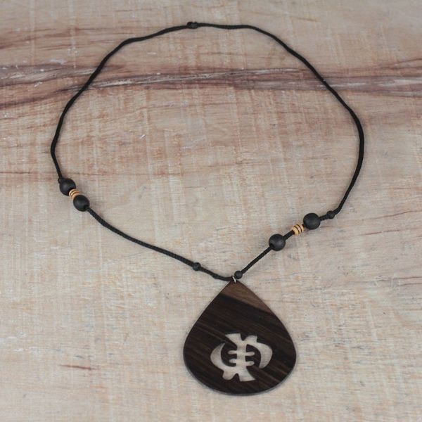 Alternate image for Sese Wood Gye Nyame Pendant Necklace from Ghana Gye Nyame Drop