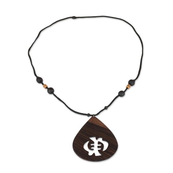 Alternate image for Sese Wood Gye Nyame Pendant Necklace from Ghana Gye Nyame Drop