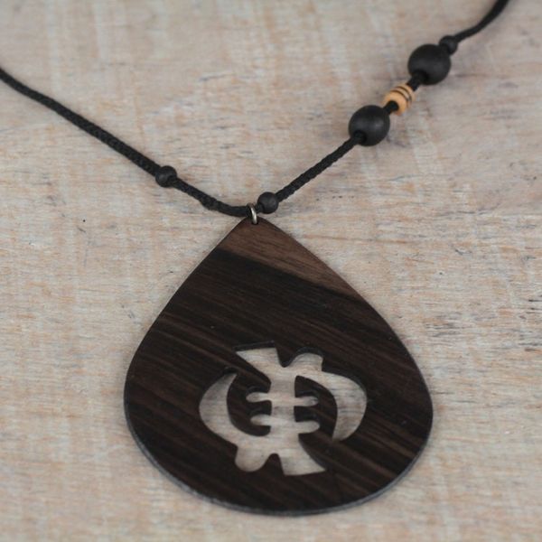 Alternate image for Sese Wood Gye Nyame Pendant Necklace from Ghana Gye Nyame Drop