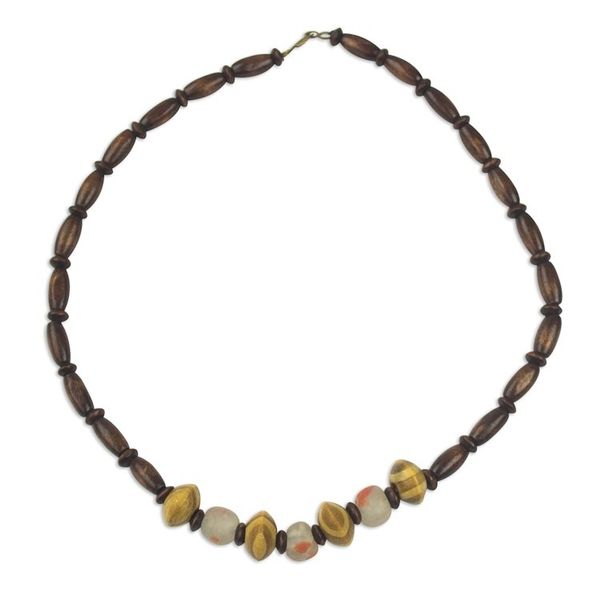 Alternate image for Unisex Sese Wood and Recycled Glass Bead Necklace Woodlands