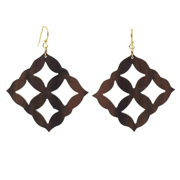 Alternate image for Square Motif Ebony Wood Dangle Earrings from Ghana Eban Diamonds