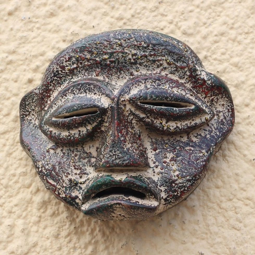 Textured Rustic African Wood Mask Crafted in Ghana 'Aduji'