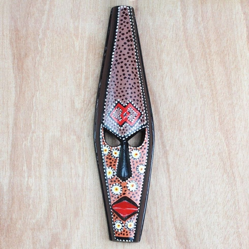 Painted African Wood Mask from Ghana 'Epa Face'