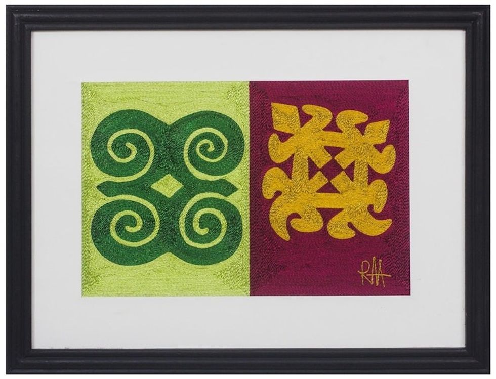 Handmade Adinkra-Themed Silk Wall Art from Ghana 'Adinkra Perfection'