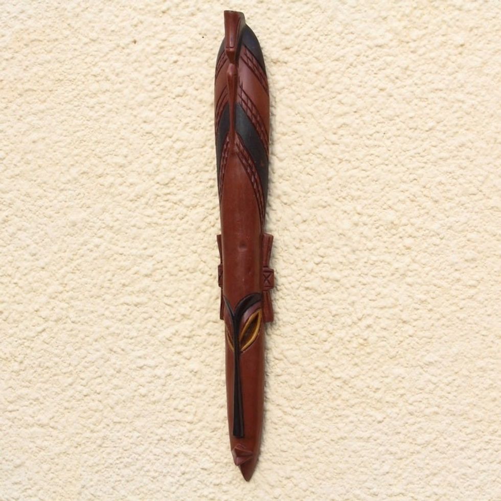 Brown and Black African Sese Wood Mask from Ghana 'Tall Tsotsologa'