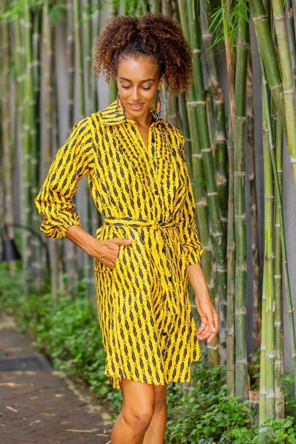 Alternate image for Printed Cotton Long Sleeve Shirtwaist Dress in Saffron Saffron Lady