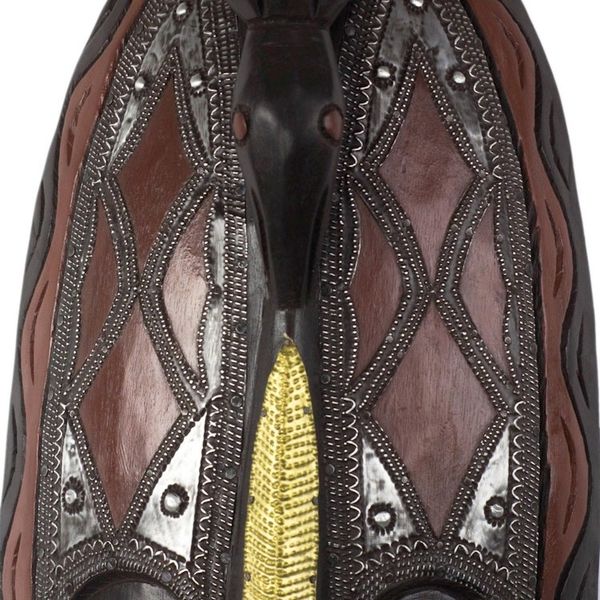 Alternate image for Brass and Aluminum Accented African Wood Mask from Ghana Majesty Gleam