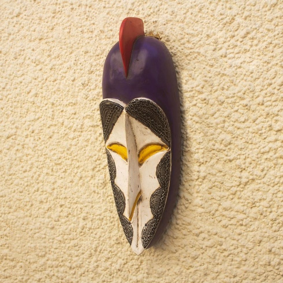 Handcrafted African Sese Wood Mask with Aluminum Plates 'Cultural Life'