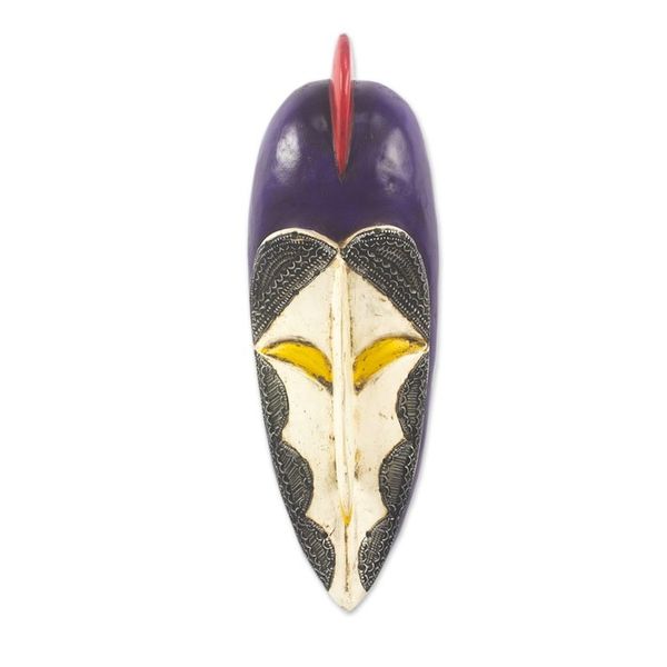 Alternate image for Handcrafted African Sese Wood Mask with Aluminum Plates Cultural Life