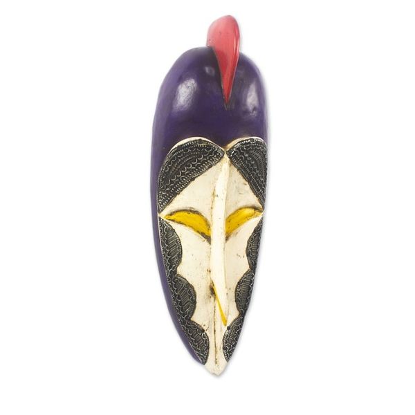 Alternate image for Handcrafted African Sese Wood Mask with Aluminum Plates Cultural Life