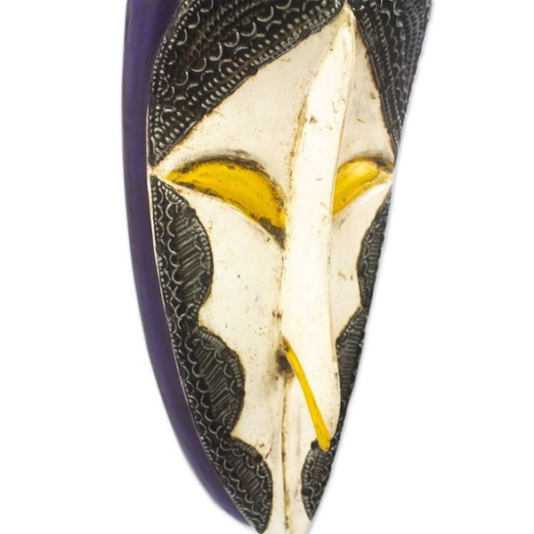 Alternate image for Handcrafted African Sese Wood Mask with Aluminum Plates Cultural Life