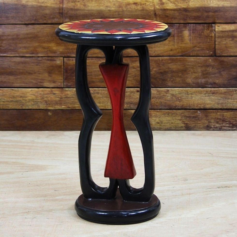 Adinkra-Themed Sese Wood Accent Table from Ghana 'Nkonsonkonson Pride'