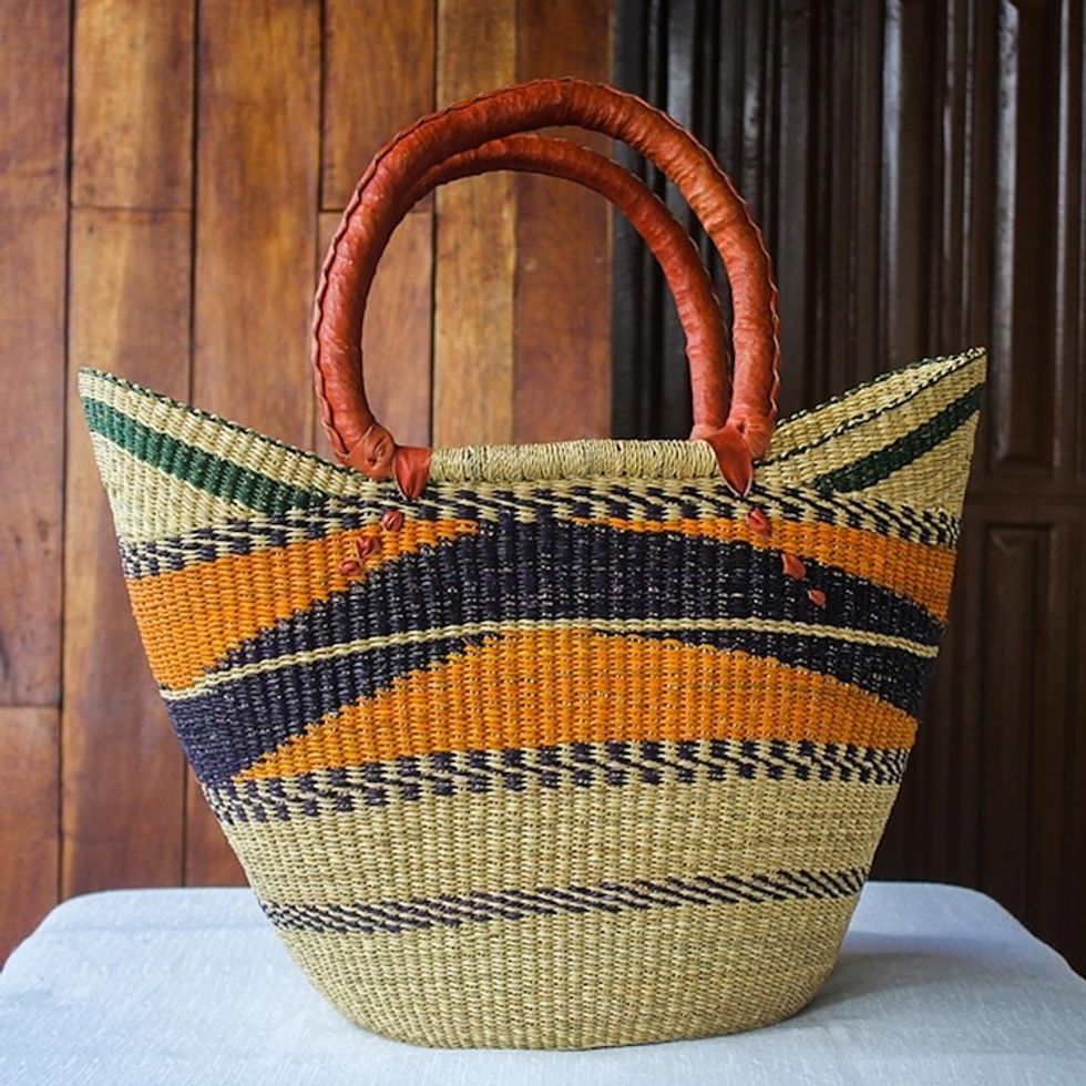 Raffia Basket Style Beach or Shopping Tote Bag 'Bawku Pride'