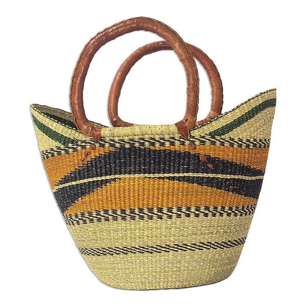 Alternate image for Raffia Basket Style Beach or Shopping Tote Bag Bawku Pride