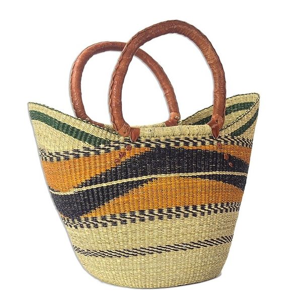 Alternate image for Raffia Basket Style Beach or Shopping Tote Bag Bawku Pride