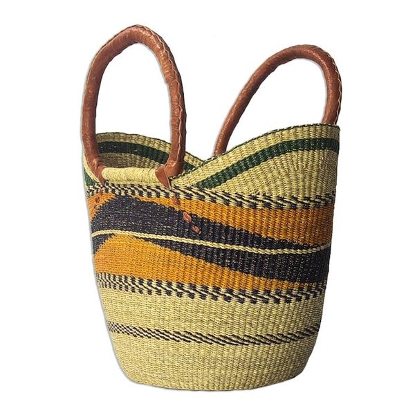 Alternate image for Raffia Basket Style Beach or Shopping Tote Bag Bawku Pride