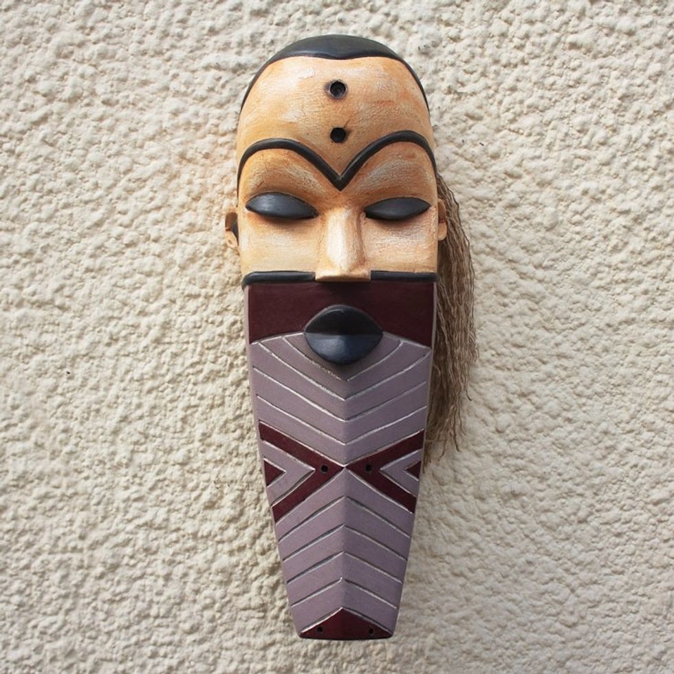 Artisan Made African Sese Wood and Raffia Mask 'Pende Personage'