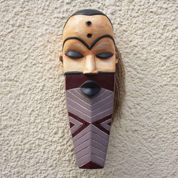 Alternate image for Artisan Made African Sese Wood and Raffia Mask Pende Personage