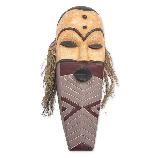 Alternate image for Artisan Made African Sese Wood and Raffia Mask Pende Personage