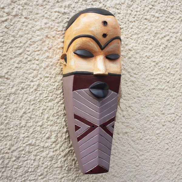 Alternate image for Artisan Made African Sese Wood and Raffia Mask Pende Personage