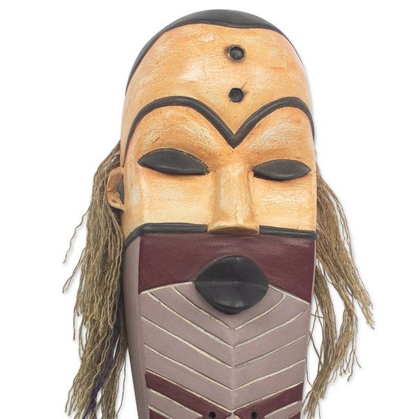 Alternate image for Artisan Made African Sese Wood and Raffia Mask Pende Personage