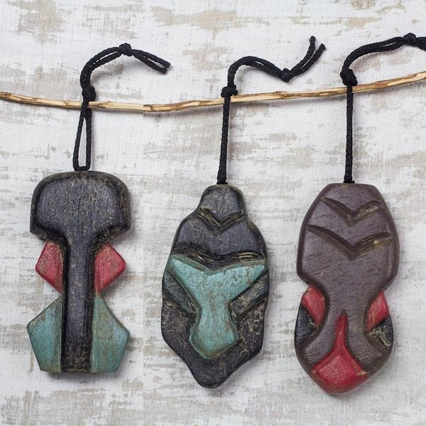 Alternate image for Handcrafted Wood African Mask Ornaments Set of 3 Kanaga Masks