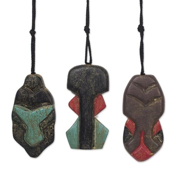 Alternate image for Handcrafted Wood African Mask Ornaments Set of 3 Kanaga Masks