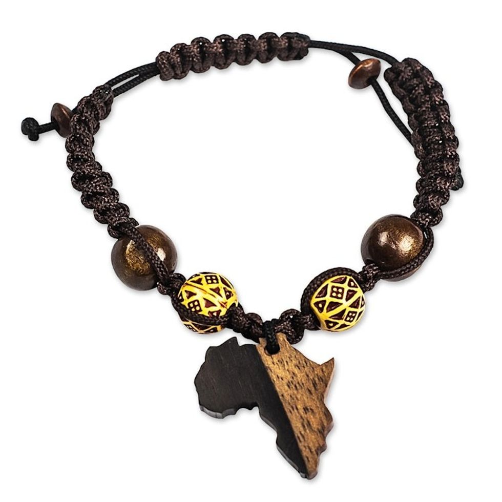 Ebony Wood and Recycled Glass Bead Bracelet 'African Day'