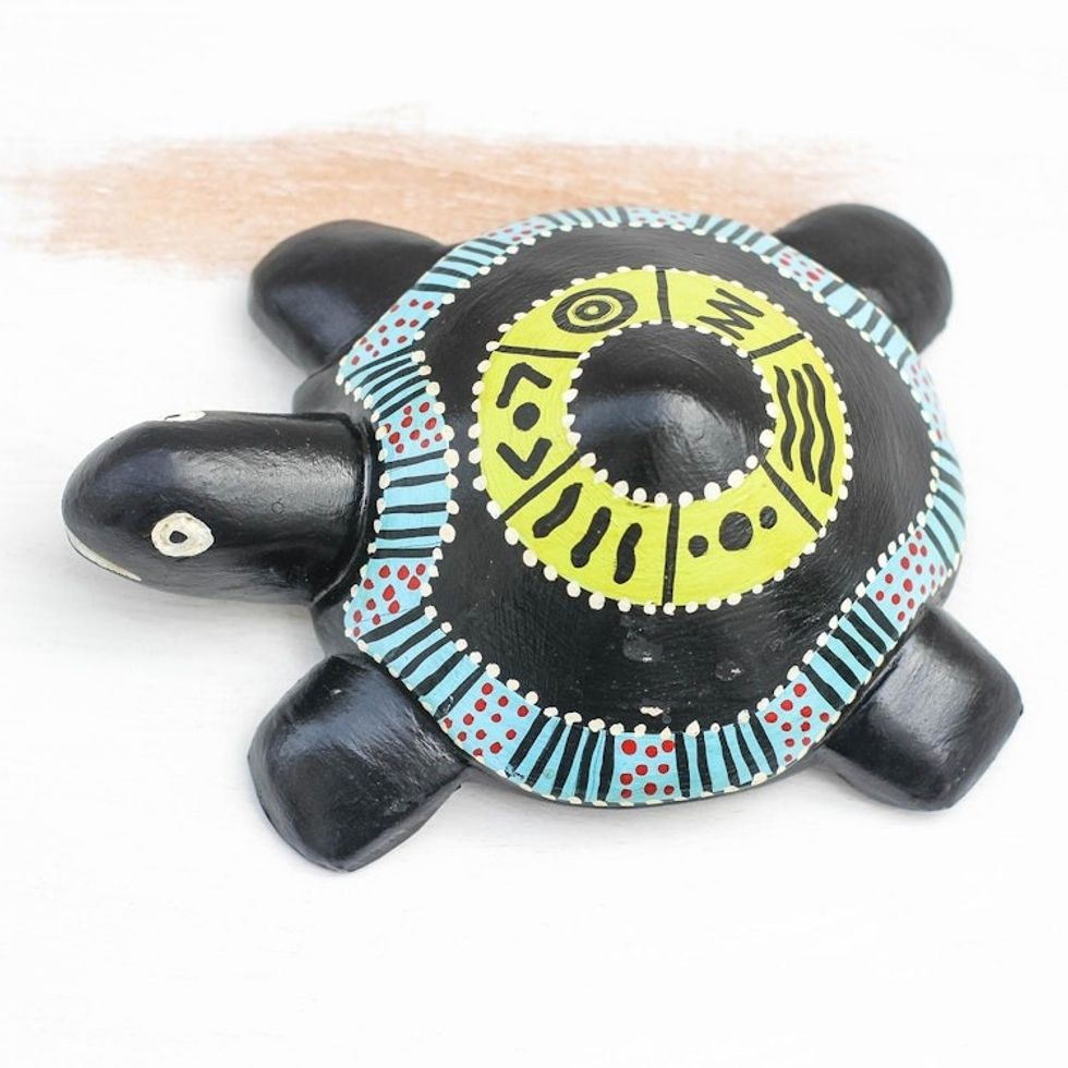 Hand-Painted Sese Wood Turtle Sculpture from Ghana 'Surely'