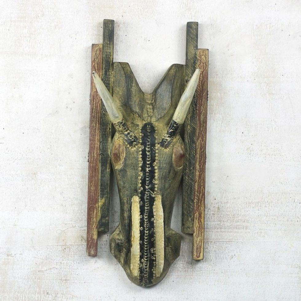 Rustic African Wood Horse Mask from Ghana 'Rustic Horse'