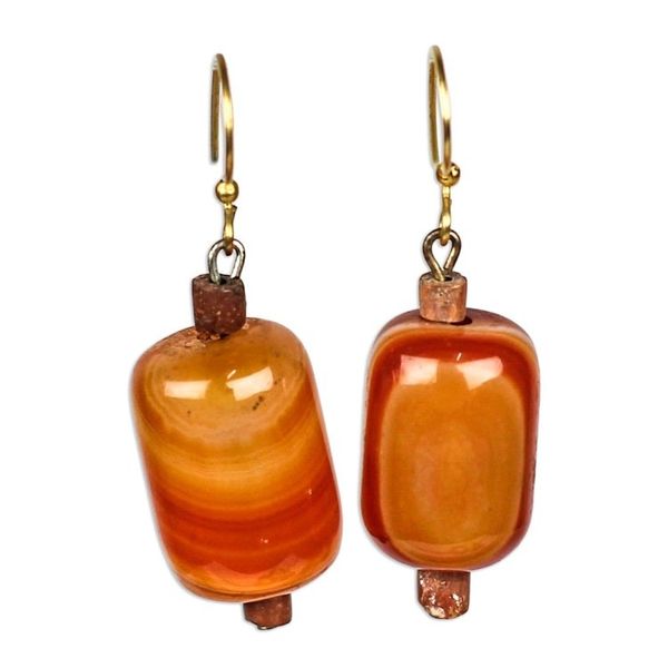 Alternate image for Red-Orange Agate Beaded Dangle Earrings from Ghana Round Royal