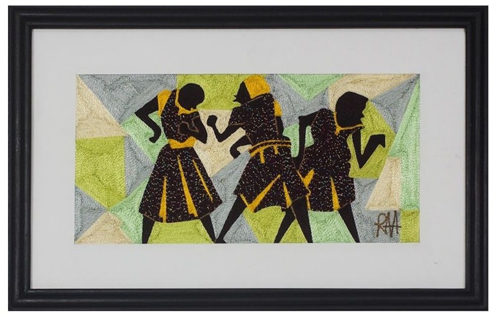 Handmade Dance-Themed Silk Wall Art from Ghana 'Geometric Dance'
