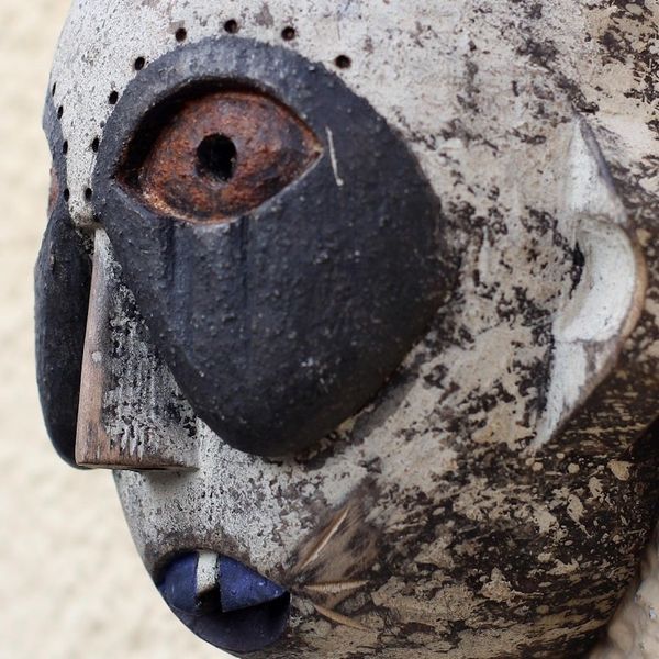 Alternate image for Handcrafted Horned African Sese Wood Mask from Ghana Whimsical Horn