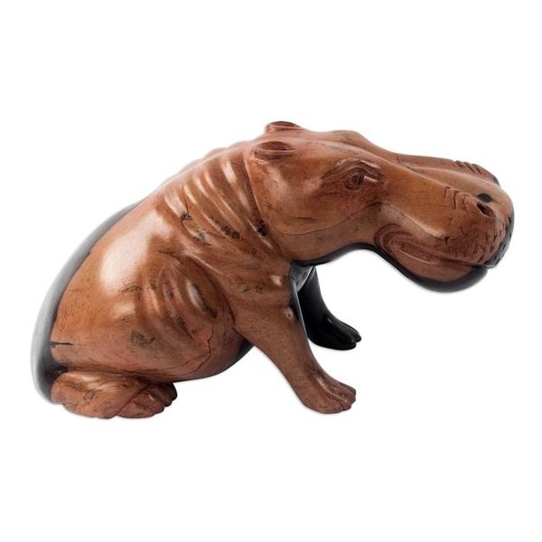 Alternate image for Hand Carved Ebony Wood Hippo Sculpture Resting Hippo