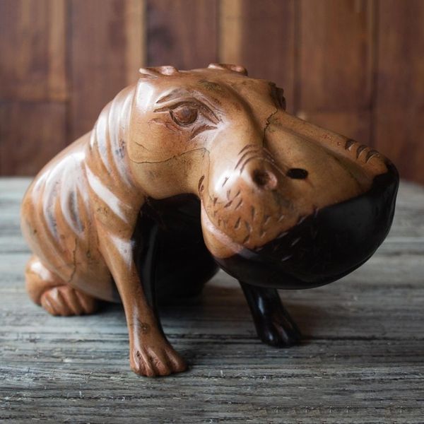 Alternate image for Hand Carved Ebony Wood Hippo Sculpture Resting Hippo